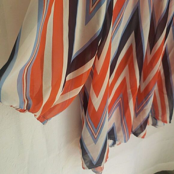 Umgee Blouse Red Navy Blue Stripes Sheer Nautical Sailor Coastal Chic Women Sz S - Picture 5 of 10